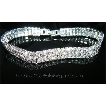 NSA|Women's Silver Tennis Bracelet with 3 Rows of Clear White Rhinestones