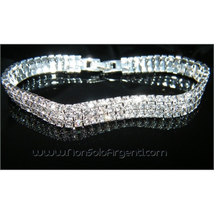 NSA|Women's Silver Tennis Bracelet with 3 Rows of Clear White Rhinestones
