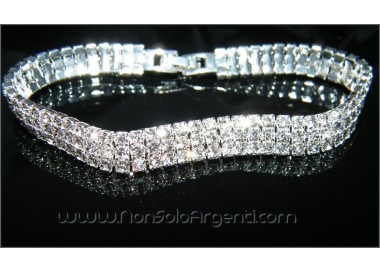 NSA|Bracciale Tennis Argentato a 3 File di strass chiari bianchi donna