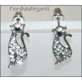 NSA|cat earrings with blue eyes rhinestones pavè - alloy costume jewellery