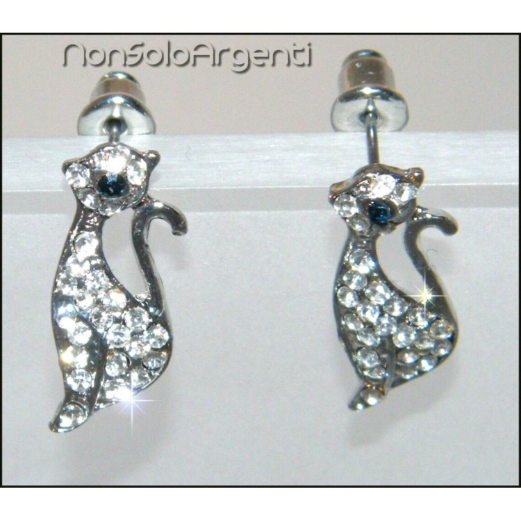 NSA|cat earrings with blue eyes rhinestones pavè - alloy costume jewellery