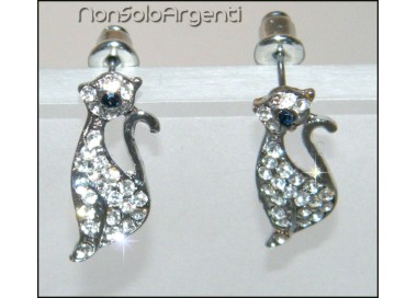 NSA|cat earrings with blue eyes rhinestones pavè - alloy costume jewellery
