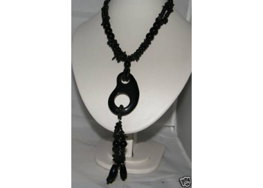 NSA|long necklace chips onyx glass pearls pendant black woman costume jewelry