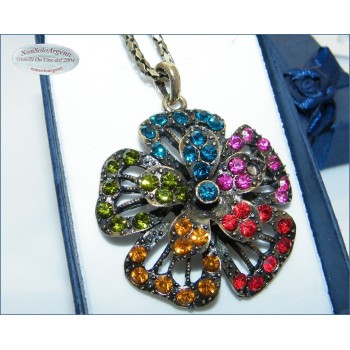 NSA|dark gold alloy flower pendant diamond rat tail long necklace