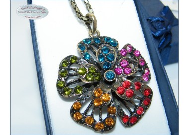 NSA|dark gold alloy flower pendant diamond rat tail long necklace