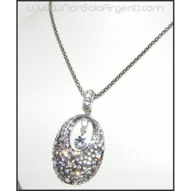 NSA|silver necklace pendant medal rhinestone white or black alloy costume jewellery