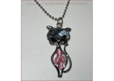 NSA|silver plated ball necklace cat kitten smoky pink shuttles alloy costume jewellery