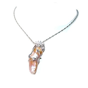 NSA|collana donna colore argento ciondolo madreperla naturale bigiotteria in lega