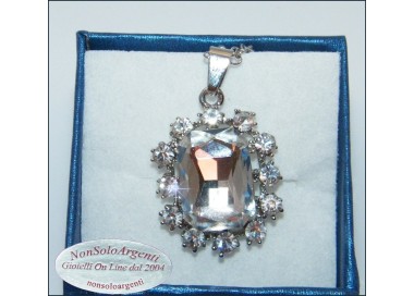 NSA|Retro Rectangular Square Rhinestone Silver Tone Alloy Pendant Necklace