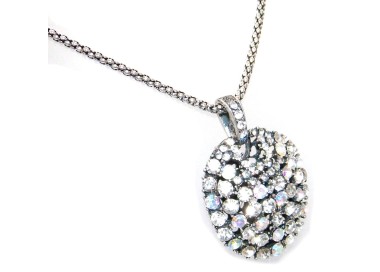 NSA|Women's necklace with antiqued silver-plated rhinestone alloy medal pendant
