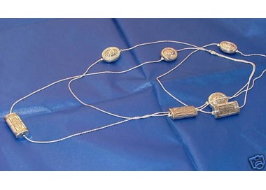NSA|long women's necklace with 2 rounds of inlaid pearls in silver-plated alloy