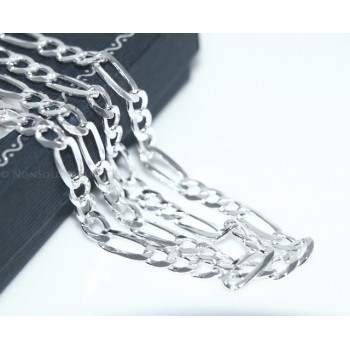 NSA|ARGENTO 925 : Collana e Bracciale uomo catena figaro 5 mm modello 3 + 1 sbiancata e piena