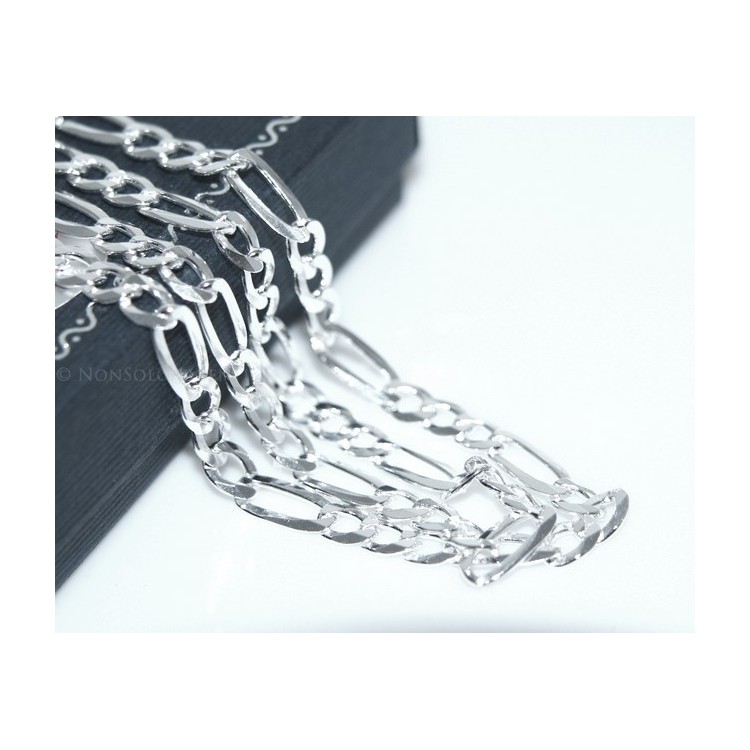 NSA|ARGENTO 925 : Collana e Bracciale uomo catena figaro 5 mm modello 3 + 1 sbiancata e piena
