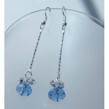 NSA|earrings silver jewelery pearl pendant light blue faceted resin rhinestones