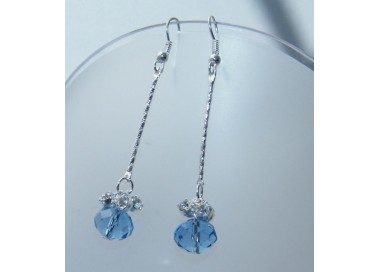 NSA|earrings silver jewelery pearl pendant light blue faceted resin rhinestones