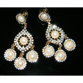 NSA|earrings faux pearls rhinestones crystal white gold gilded