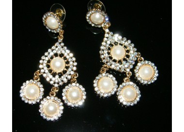 NSA|orecchini faux perle strass crystal bianco oro dorati donna