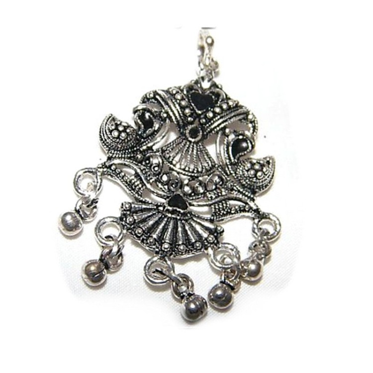 NSA|ethnic silver pendant with bells for woman