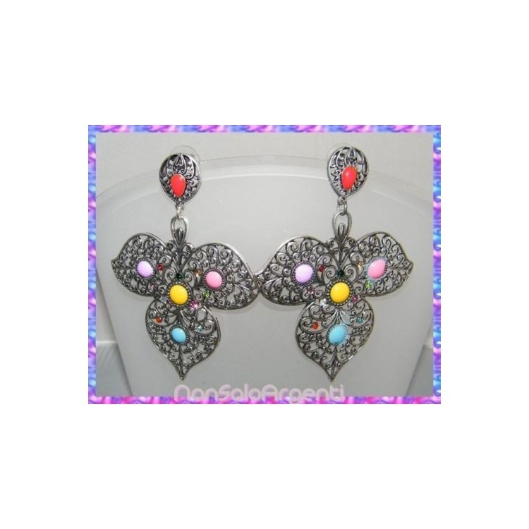 NSA|orecchini pendenti grandi filigranati strass ciondoli donna colorati