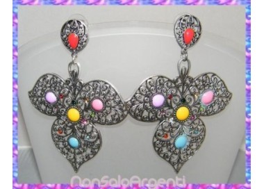 NSA|orecchini pendenti grandi filigranati strass ciondoli donna colorati