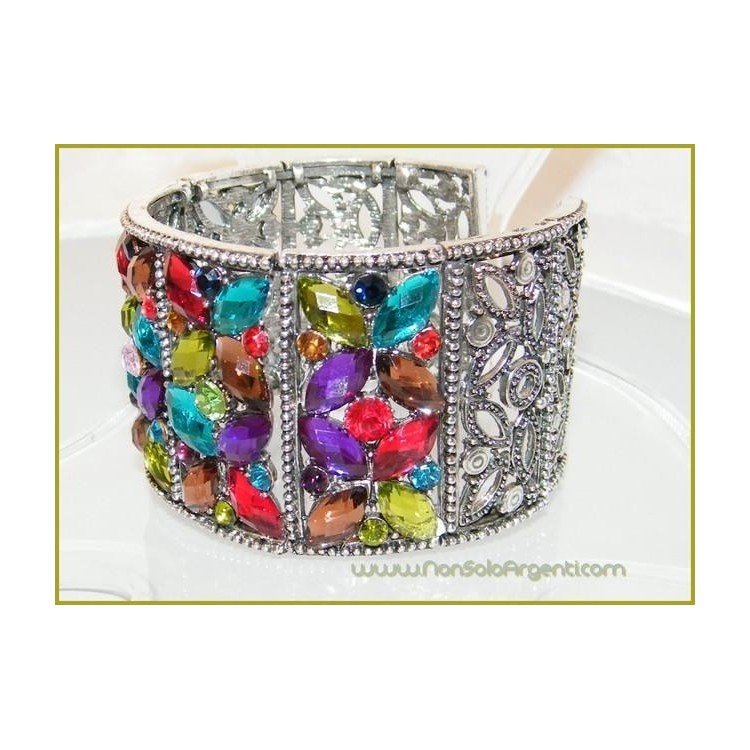 NSA|bracciale rigido navette strass per donna argentato