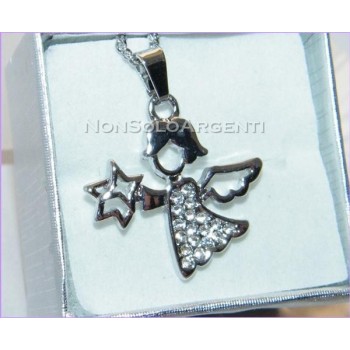 NSA|Collana argentata con pendaglio angelo stella ciondolo strass donna