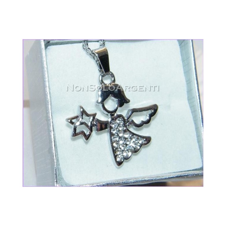 NSA|Collana argentata con pendaglio angelo stella ciondolo strass donna