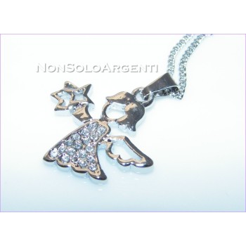 NSA|Collana argentata con pendaglio angelo stella ciondolo strass donna