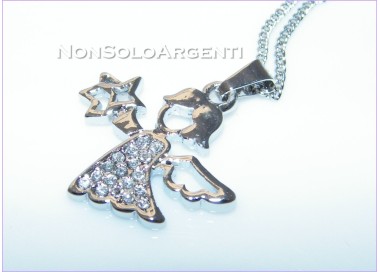NSA|Collana argentata con pendaglio angelo stella ciondolo strass donna