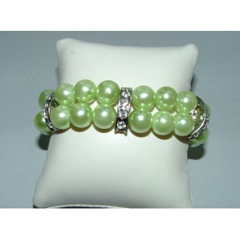 NSA|bracciale elastico donna false perle verdi madreperlate con barrette di strass