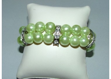 NSA|bracciale elastico donna false perle verdi madreperlate con barrette di strass