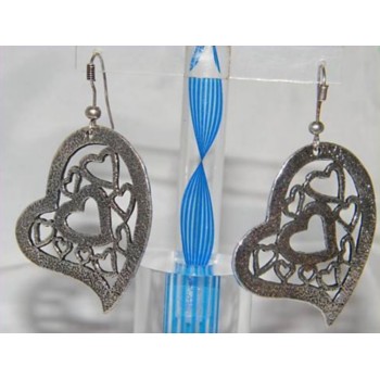 NSA|Burnished silver earrings with leaf or heart pendant for women