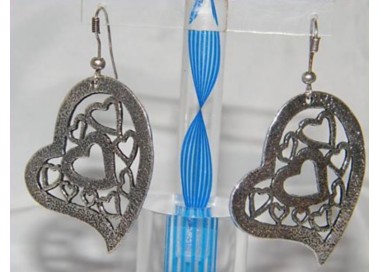 NSA|Burnished silver earrings with leaf or heart pendant for women