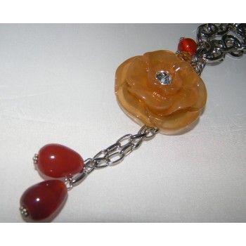 NSA|women's necklace with large honey-colored rose and rhinestones