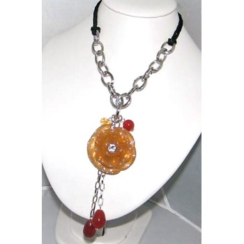 NSA|women's necklace with large honey-colored rose and rhinestones