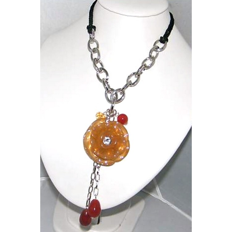NSA|collana donna con grande rosa color miele e strass