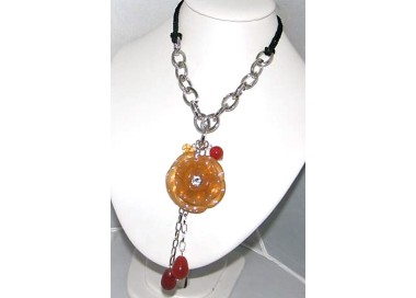 NSA|women's necklace with large honey-colored rose and rhinestones