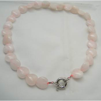 NSA|woman necklace with hearts in natural rose quartz stones
