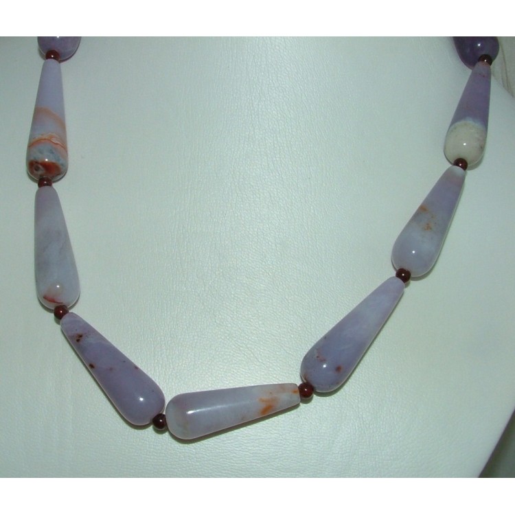 NSA|smooth purple briolette brazilian agate necklace with shaded marble effect