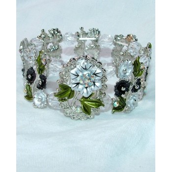 NSA|Elastic bracelet with flower lucite pearls in pink gray light blue frame