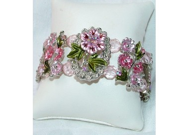 NSA|bracciale elastico perle lucite fiore in cornice rosa grigio celeste