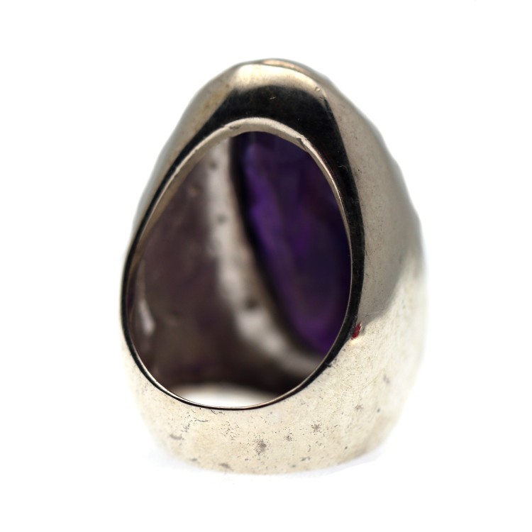 NSA|anello argento 925 ametista ovale sfaccettata naturale grande misura 19 etnico