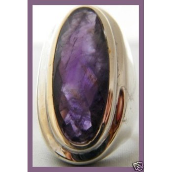 NSA|925 silver ring large natural faceted oval amethyst size 19 ethnic