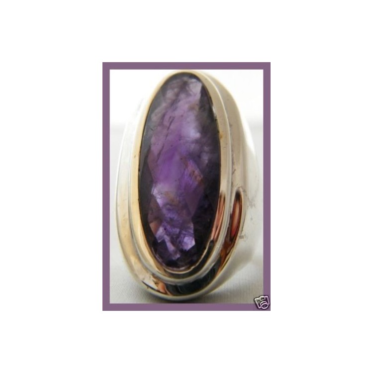 NSA|925 silver ring large natural faceted oval amethyst size 19 ethnic