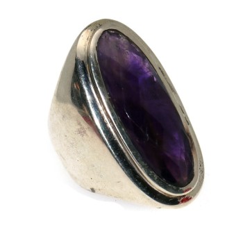 NSA|925 silver ring large natural faceted oval amethyst size 19 ethnic