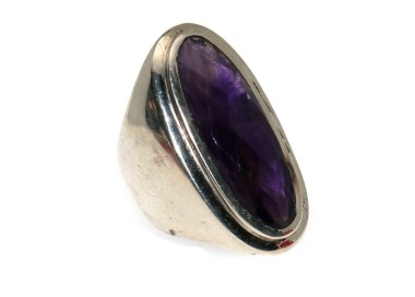 NSA|anello argento 925 ametista ovale sfaccettata naturale grande misura 19 etnico