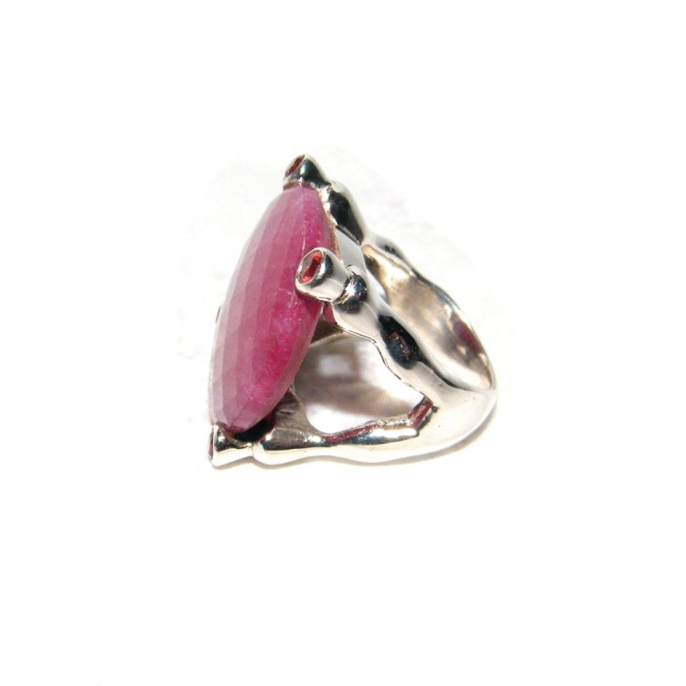 NSA|925 silver garnet and corundum ring size 15 ethnic ruby root