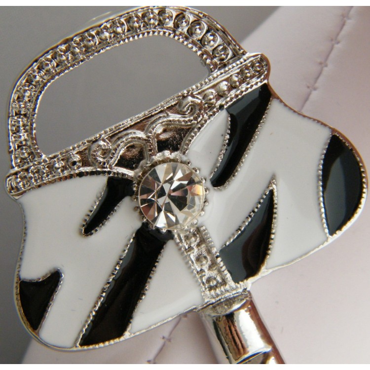 NSA|black and white enamelled rhinestone hook purse clasp