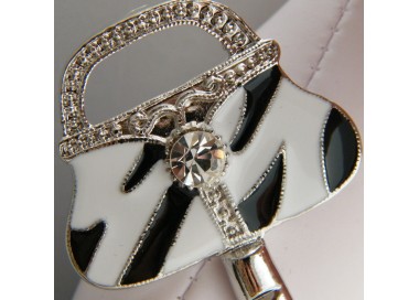 NSA|fermaglio borsa gancio smaltato bianco e nero strass leopardato