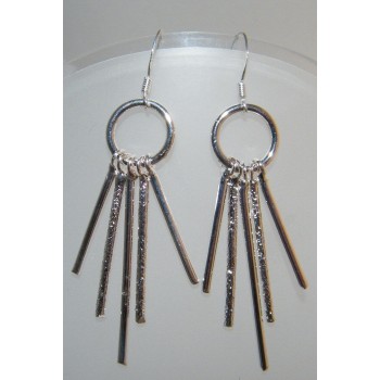 NSA|Silver laminated women's pendant earrings with circle and bar pendants